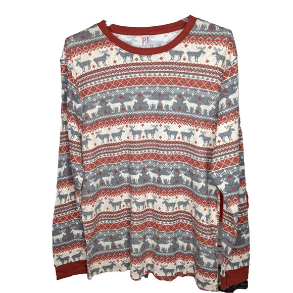 Womens Pajamas Size LARGE Pants And Top Moose Red White Gray Grey Cotton Elastic - Picture 10 of 10